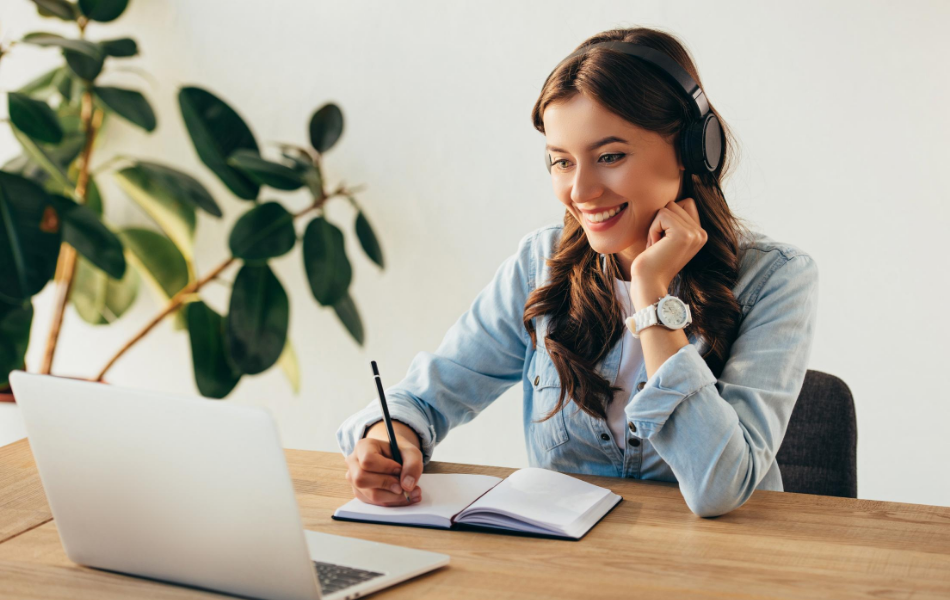 Woman watching a webinar