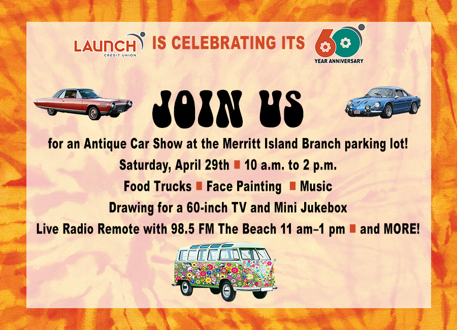 Join Us for an Antique Car Show at the Merritt Island Branch Parking Lot as We Celebrate Our 60th Anniversary.