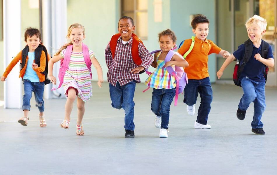 School children running