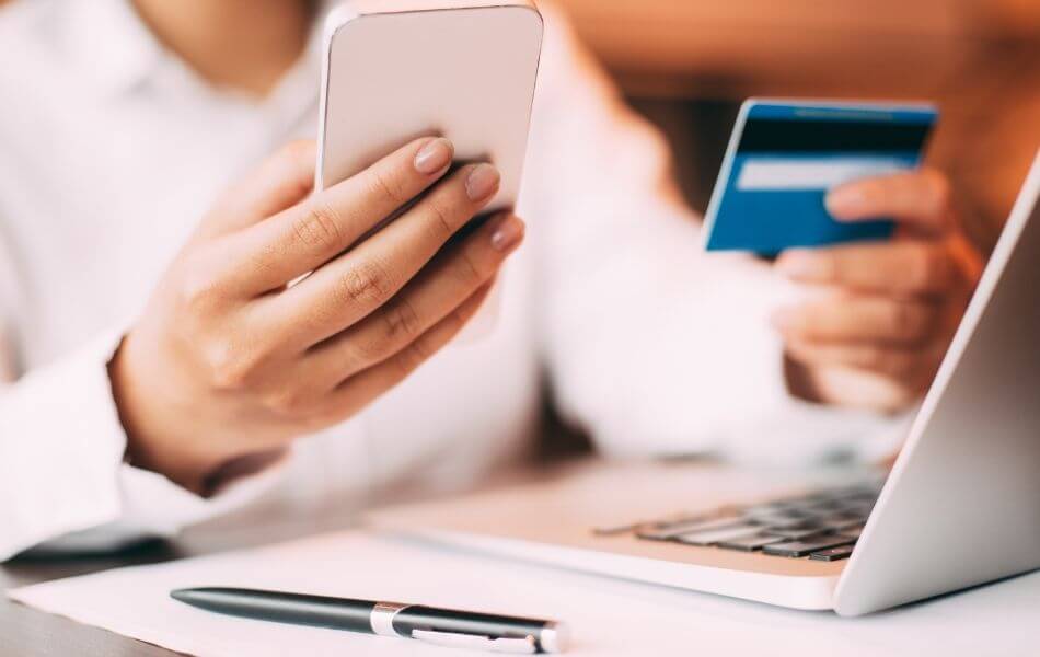 Woman paying credit card bill online