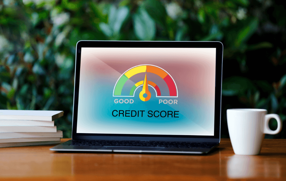 Credit score meter on a laptop screen