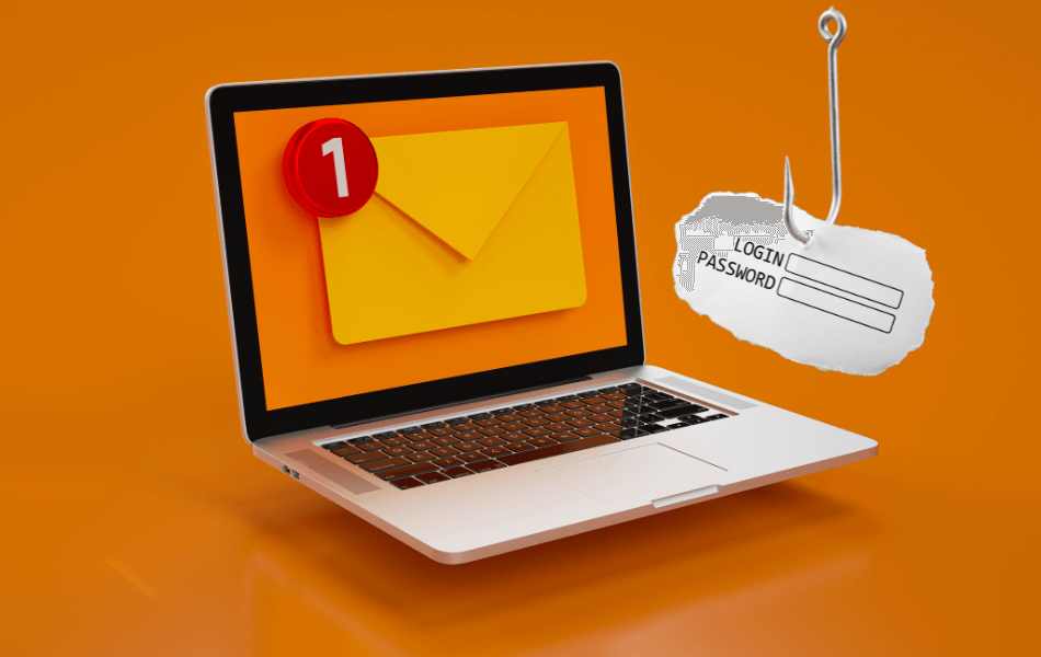 Laptop with email notification.