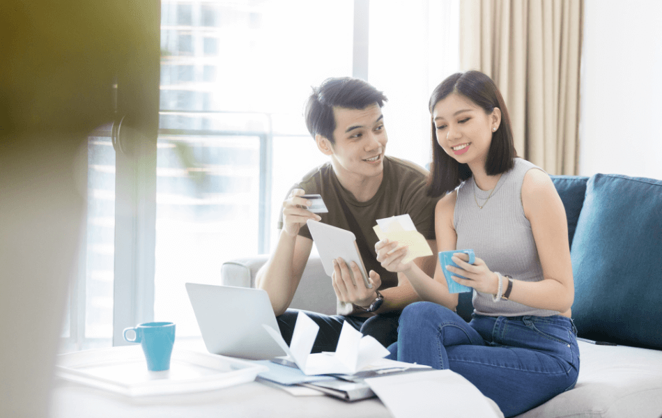 Couple reviewing credit card statements
