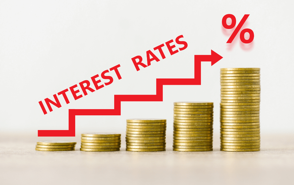 Stacks of coins representing increasing interest rates