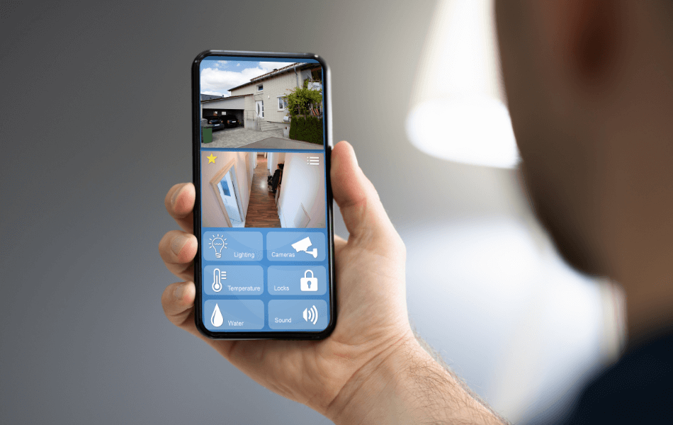 looking at smart home devices on phone