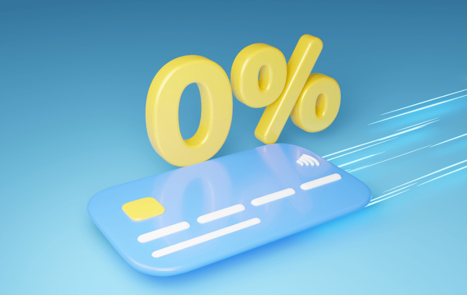 Credit card with 0% over it