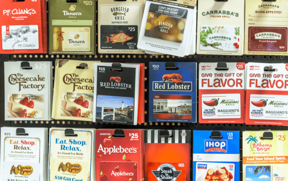 variety of gift cards at the store