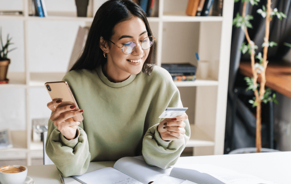 woman activating gift card on her phone