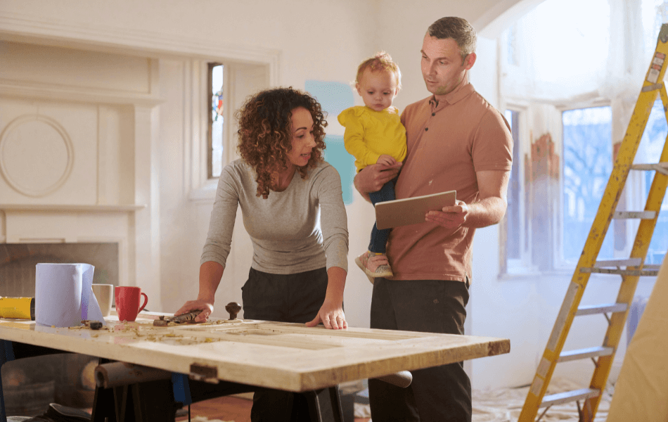 Family working on a home improvement project