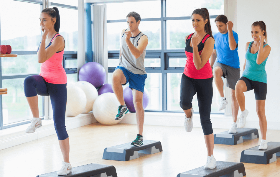 Group of people participating in a fitness class