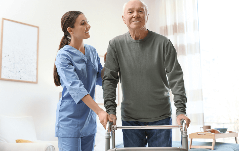 Elderly person with caregiver
