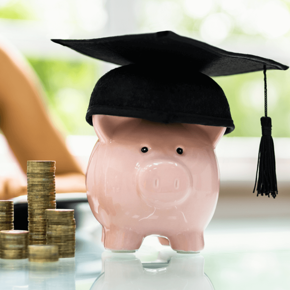 Piggy bank with graduation hat