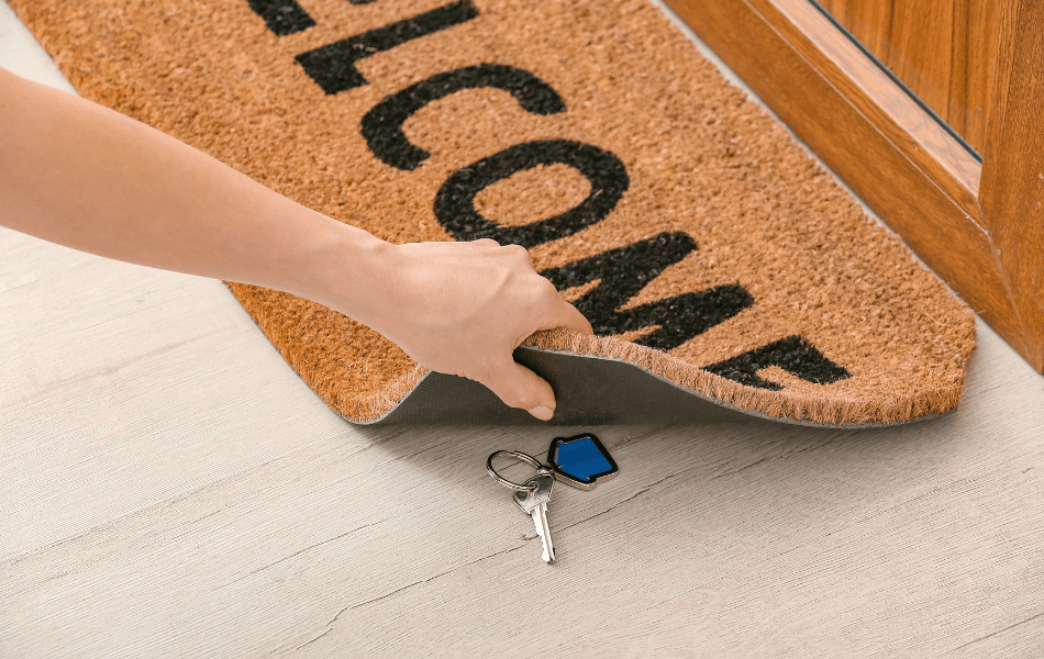 Spare key under welcome mat