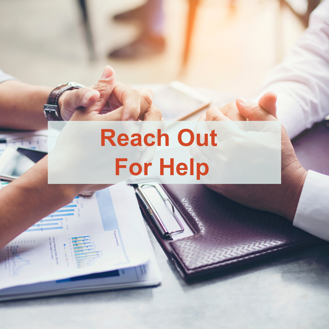 Reach Out For Help text with two sets of hands folded near each other