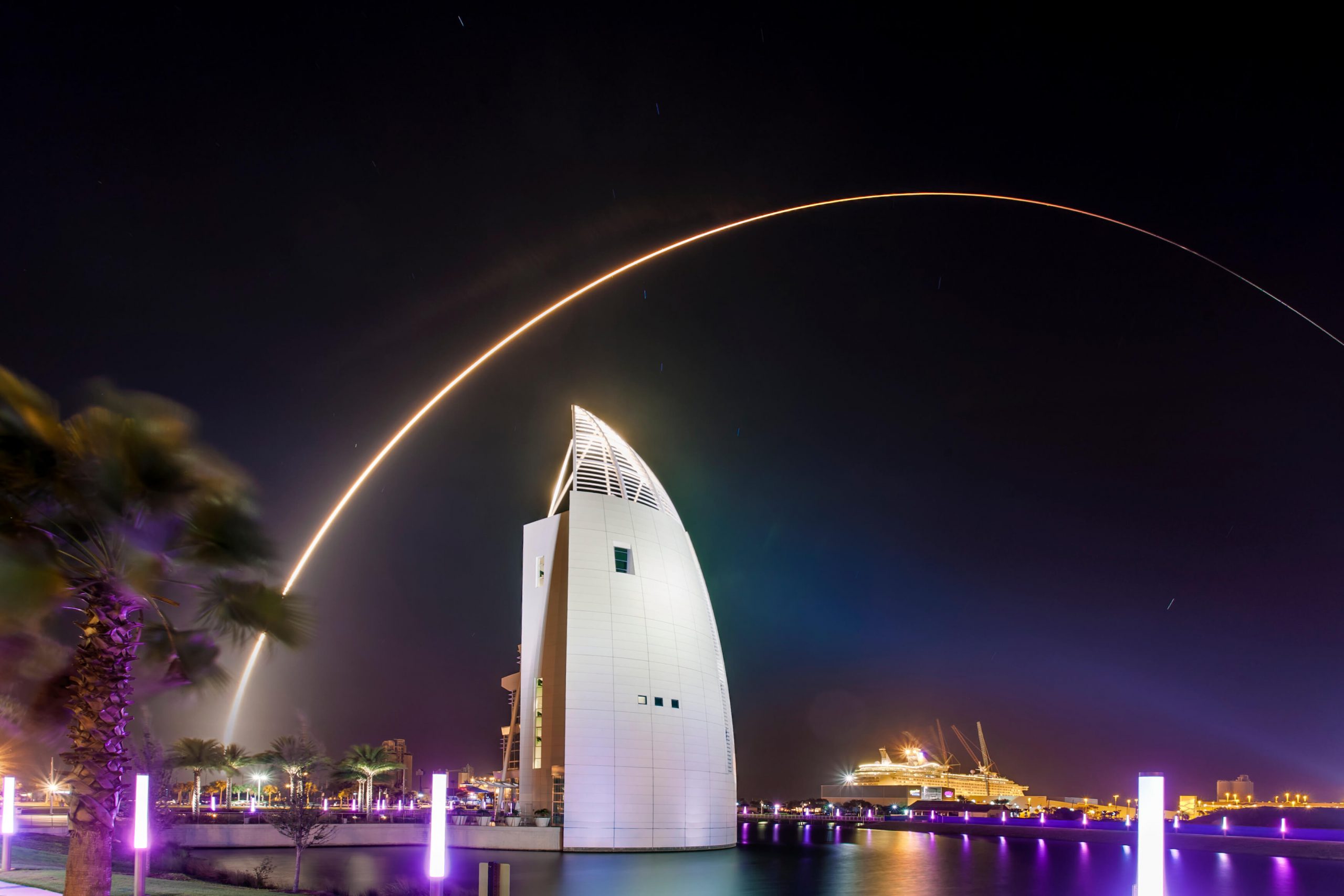 Rocket Launch over the Exploration Tower in Port Canaveral, FL